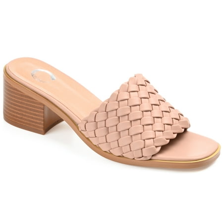 

Journee Collection Womens Fylicia Woven Detail Slip On Stacked Heel Sandals