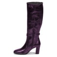 thumbnail image 3 of FSJ Women Classic Buckled Strap Knee High Boots Chunky High Heels Square Closed Toe Side Zipper Boots Comfort Casual Wear Shoes Size 6.5 Purple, 3 of 5