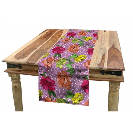 

Garden Art Table Runner Colorful Illustration of Peonies Wild Spring Leaves Nature Elements Dining Room Kitchen Rectangular Runner 3 Sizes by Ambesonne