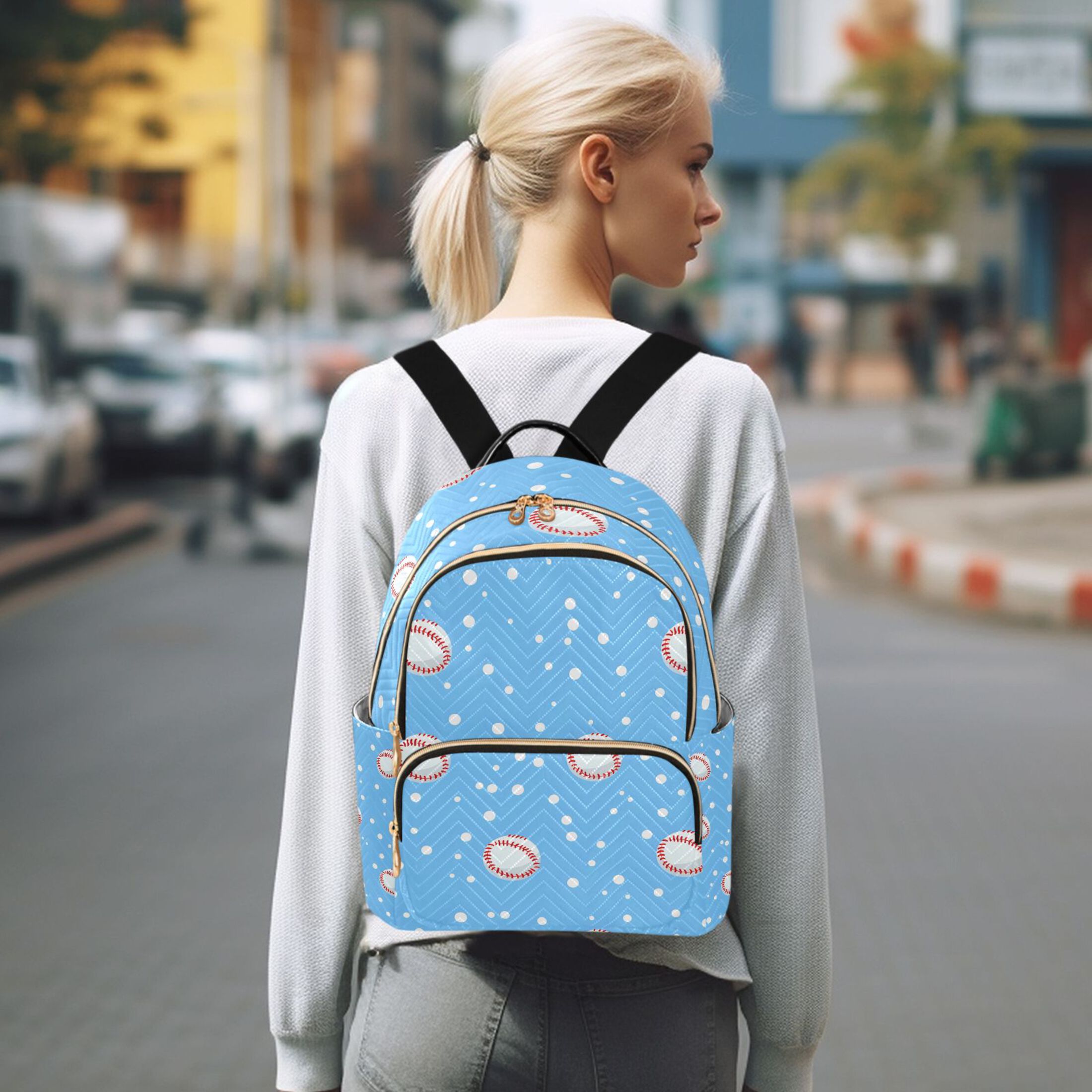 ALAZA Baseball Polka Dot Womens Travel Laptop Backpack Large Daypack Ladies Shoulder Bags S