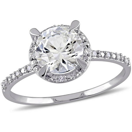 Miabella 1-5/8 Carat T.G.W. Created White Sapphire and Diamond-Accent 10kt White Gold Halo Engagement Ring