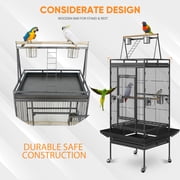 HomGarden 68-inch 2in1 Large Iron Bird Cage Play Top W/Rolling Stand for Small Medium Parrot Pet Black