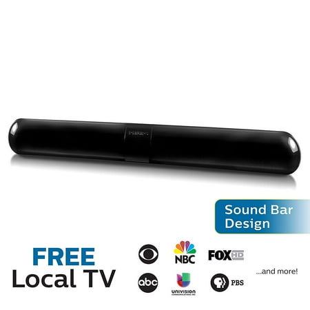 Indoor Bar Designs Philips Indoor TV Antenna, Sound Bar Design, 30 Mile, Discreet, Perfect Home Decor, Digital, HDTV Antenna, Smart TV Compatible, 4K 1080P VHF UHF, Coaxial Cable, Black, SDV8301D/27 ()
