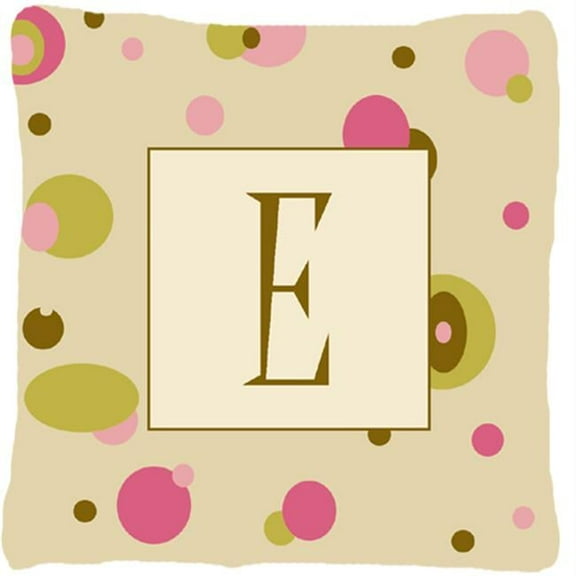 Letter E Initial Monogram - Tan Dots Decorative Indoor & Outdoor Fabric Pillow