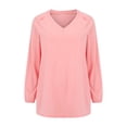 thumbnail image 4 of Endives Women's Long Sleeved T Shirt Retro Shirt V Neck Loose Thin Breathable Womens Top Spring Summer Pink, 4 of 7