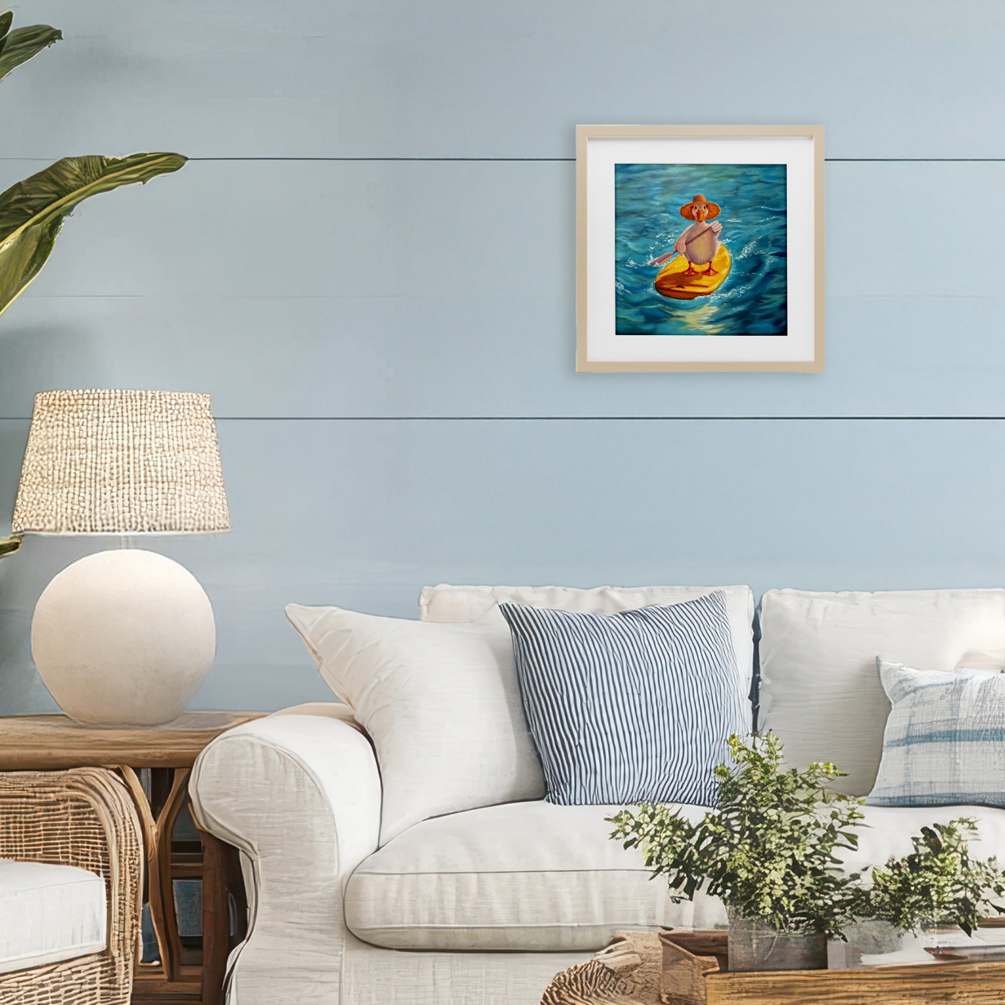 Stupell Industries The Paddler Duck with Straw Hat Birch Framed Print Under Glass, design by Lucia Heffernan