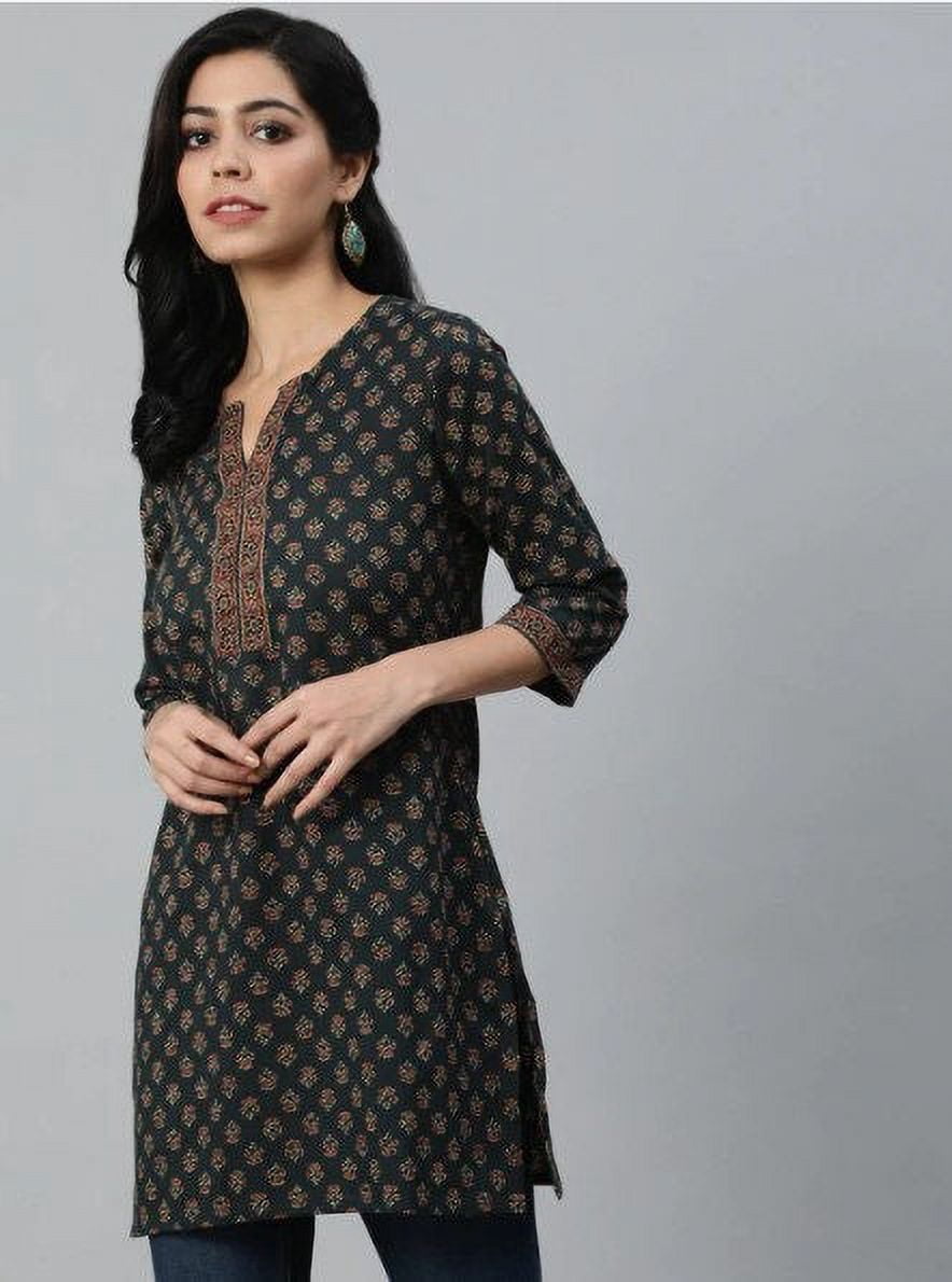 short kurta dress Kurtis for Women - Short Kurta Dress - Blue Pure Cotton Printed Straight  Kurta - Indian Dress -tops & Tees - Printed Kurti- Summer Wear Top