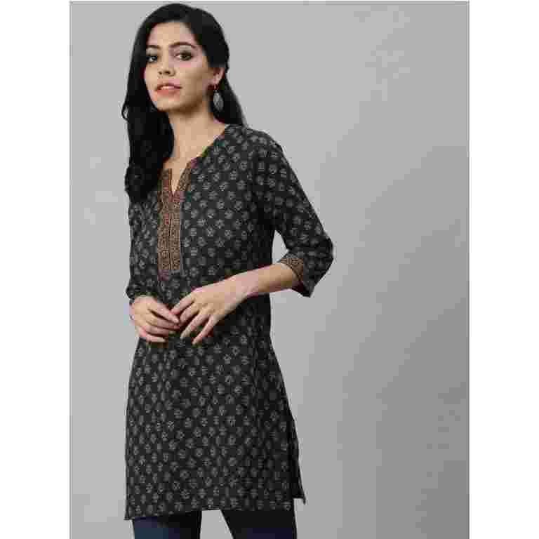short kurta dress Kurtis for Women - Short Kurta Dress - Blue Pure Cotton Printed Straight Kurta - Indian Dress -tops & Tees - Printed Kurti- Summer Wear Top