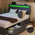 thumbnail image 4 of Miniyam Upholstered Full Size Bed with USB Charging Station, LED Lights, Storage Drawers, Dark Gray, 4 of 7