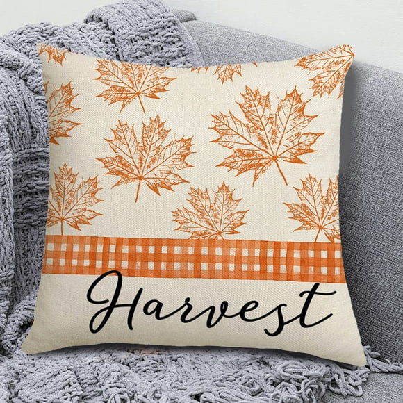 Oioii Fall Throw Pillows Covers Decorations Autumn Pumpkin Maple Happy Harvest Orange Pillow Covers for Couch Sofa