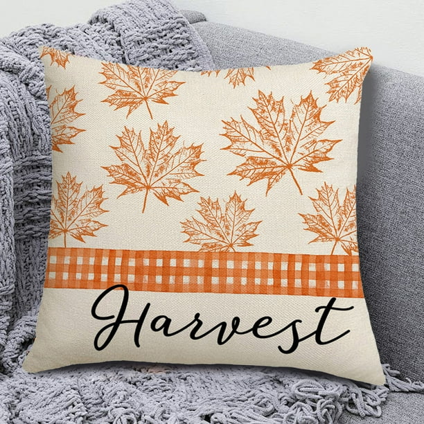 Oioii Fall Throw Pillows Covers Decorations Autumn Pumpkin Maple Happy Harvest Orange Pillow Covers for Couch Sofa