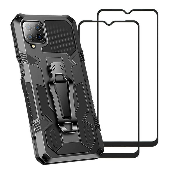Funda QWYJ Samsung Galaxy A12 5G Negro Armadura Doble Capa con Soporte Integrado y Clip de Cinturón