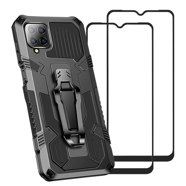 Funda QWYJ Samsung Galaxy A12 5G Negro Armadura Doble Capa con Soporte Integrado y Clip de Cinturón