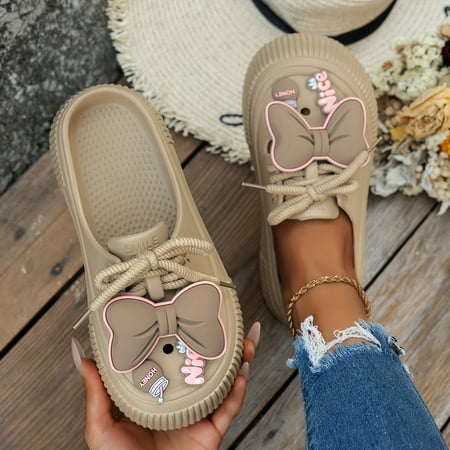 

KINODAY Cute Bowknot Decor Clogs Casual Hollow Out Design Garden Shoes Comfortable Slip On Beach Shoes
