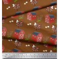 thumbnail image 2 of Soimoi Tissu Satin Modal Imprimé Ferme Hutte, Œuf & Poule au Mètre 42 Pouces de Large, 2 of 3