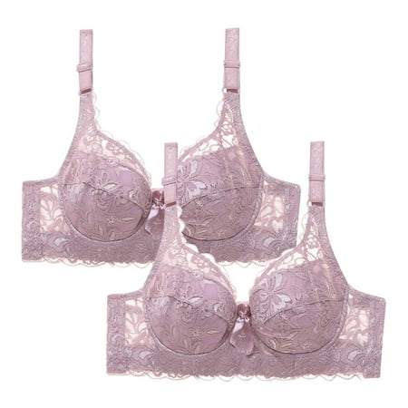 WREESH Womens 2 Pack Lace Bralette Comfortable Push Up Soft Padded Wireless Plunge Bra Adjustable Strap Everyday Bra Underwear Multicolor