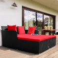 thumbnail image 2 of Giantex Rattan Daybed Patio Loveseat Sofa Set , Wicker Patio Furniture w/Padded Cushion & and Sturdy Foot, Red, 2 of 8