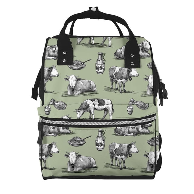 Fotbe Farm Cows Mochila Maternidad - Lona de Sarga Impermeable, Mochila de Pañales de Gran Capacidad con Múltiples Bolsillos y Correas Ajustables