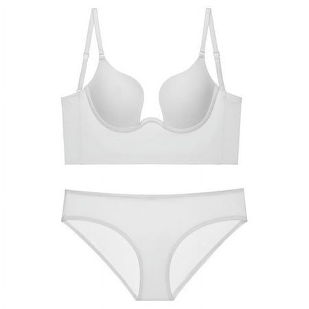 Push Up Bra Backless Women Bras Underpants 2Pcs Set Plunge Brassiere Open Back Underwear Invisible Seamless Deep U Lingerie