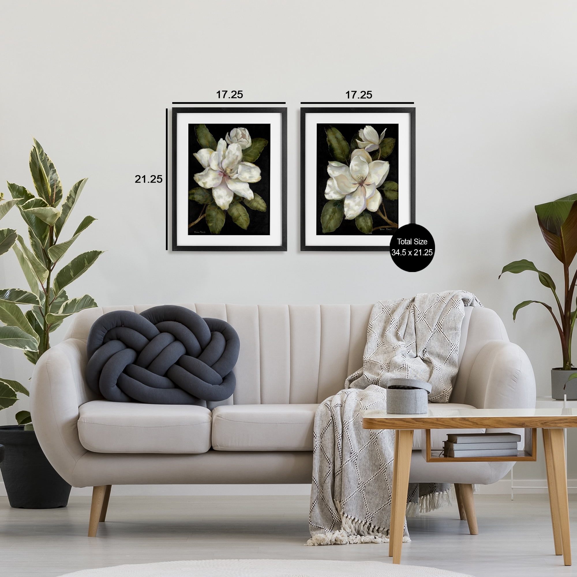 Stupell Industries Magnolia Buds & Blooms 2 Piece Black Framed Print Under Glass Set, design by Nan