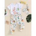 thumbnail image 4 of Baby Boy Pants Outfits Letter Print Short Sleeve Romper with Animal Lion Print Pants and Hat Set, 4 of 10