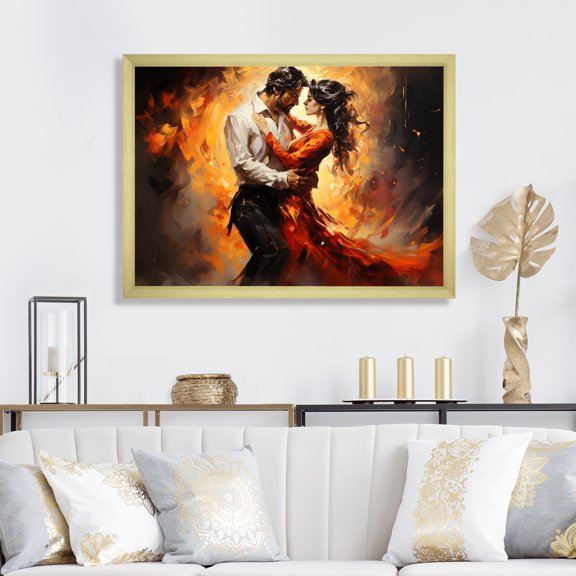 Designart "Passionate Fiesta Red Salsa Dance" Fashion Framed Wall Art Decor - Modern Red Dance Entryway Framed Wall Art