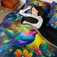 thumbnail image 4 of Manfei Dreamy Cute Hummingbird Bedding Comforter Set 7pcs, Vibrant Groovy Floral Queen Bedding Sets, Kawaii Bird Wildlife Reversible Queen Sheet Sets, Super Cozy Room Decor, 4 of 7