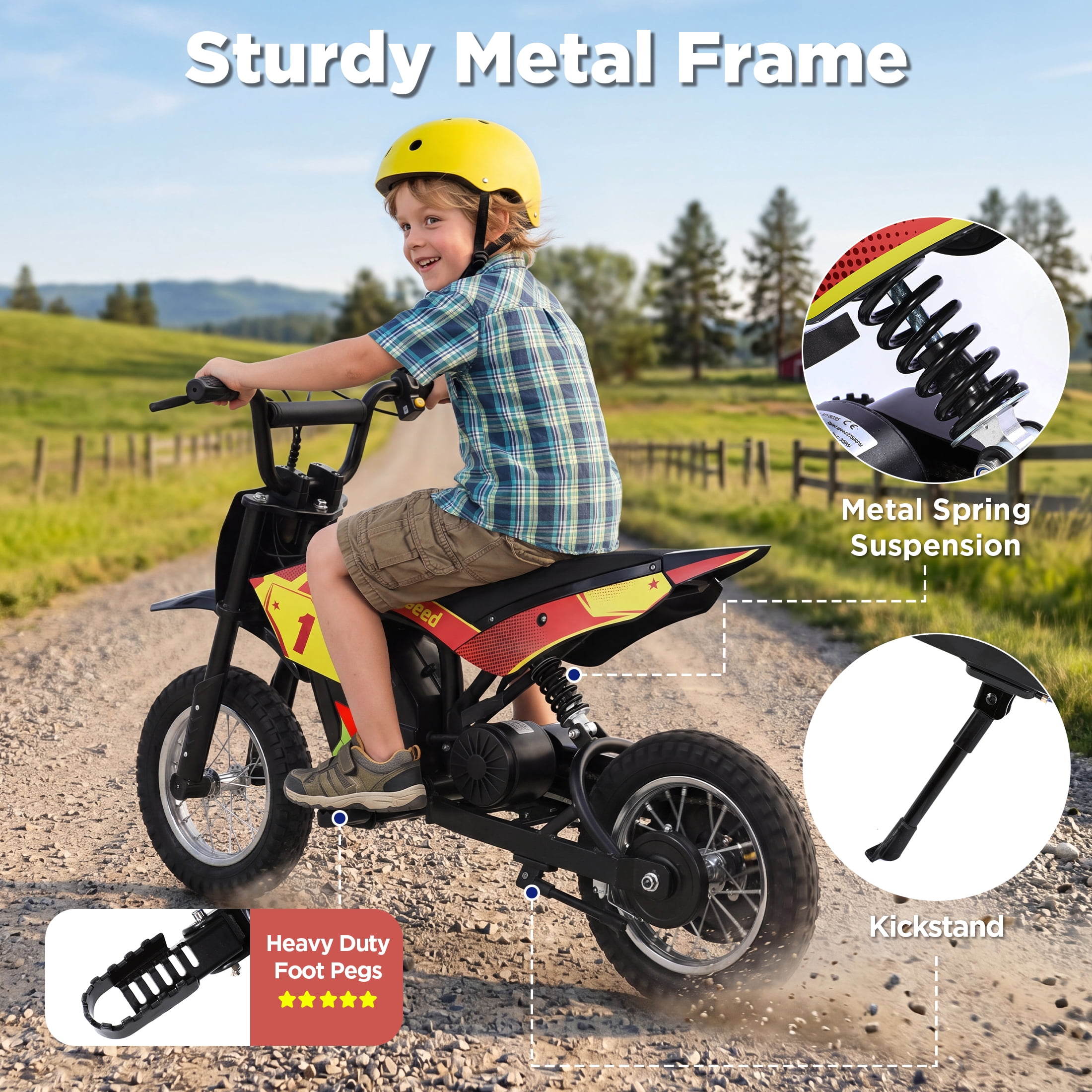 Wisairt 36V Kids Electric Dirt Bike, 15.5 mph High-Speed Electric Motorcycle Ride on Dirt Bike for Kids Aged 5-10, 133 lbs Max Load, 10-mile Range, Waterproof Seat, Twist Grip Throttle, Red & Gold