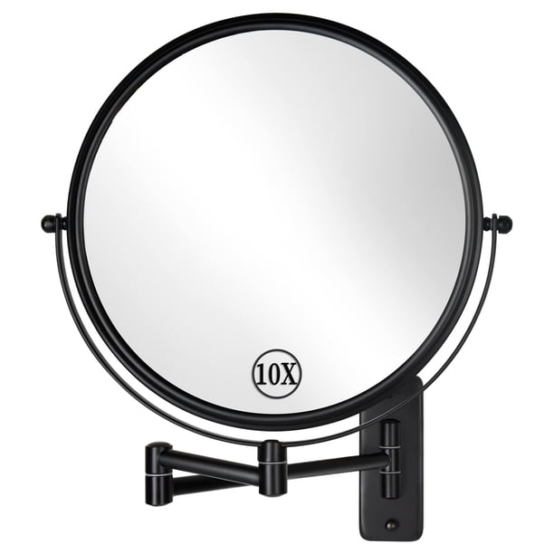 DECLUTTR Espejo de maquillaje iluminado montado en la pared de 9 pulgadas, espejo de aumento recargable de doble cara 1X/10X con 3 luces de colores, espejo de tocador giratorio regulable 360 ??con gan