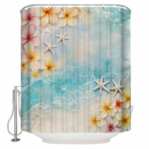 72x78 Inch Shower Curtain Retro Summer Beach Bathroom Decor Waterproof Fabric Bathtub Bath Curtains Decorative Flowers Ocean Starfish Coastal Extra Long Shower Curtain Set with Hooks