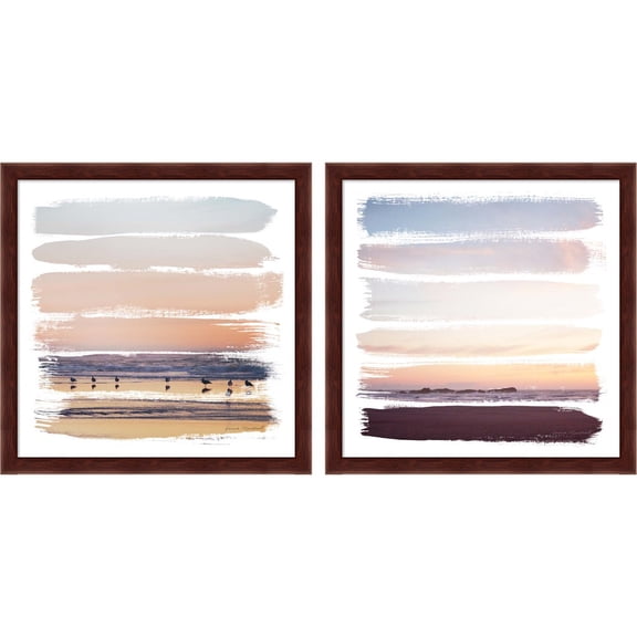 Great Art Now Sunset Stripes A by Laura Marshall, 2 Piece Framed Art Set Each 13"W x 13"H