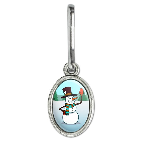 Snowman Waving Christmas Holiday Antiqued Oval Charm Clothes Purse Suitcase Backpack Zipper Pull Aid