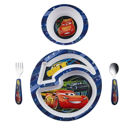 Disney Pixar Cars 3 Feeding Set, Toddler Plate, Bowl, Knife & Fork