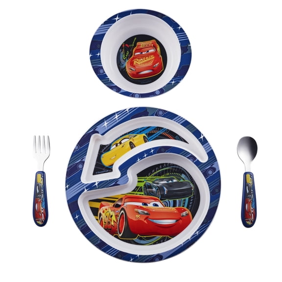 Disney Pixar Cars 3 Feeding Set, Toddler Plate, Bowl, Knife & Fork Set