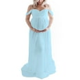 thumbnail image 1 of serony Robe de Maternité pour Photographie Épaules Dénudées Robe en Chiffon Maxi Grossesse Longues Robes pour Séance Photo Femmes Bleu Clair P, 1 of 9