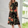 thumbnail image 2 of DBAIXID Knee Length Dress for Women Summer Plus Size Short Sleeve Crewneck Floral Print Flowy Midi Dresses with Pocket Black 3XL, 2 of 5