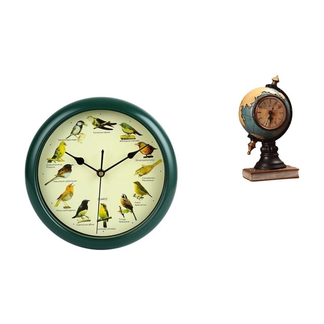 Reloj de mesa colgante de pared con diseño de pájaros y globo melódico, adorno artesanal de arte moderno, marco verde decorativo para dormitorio, ofic