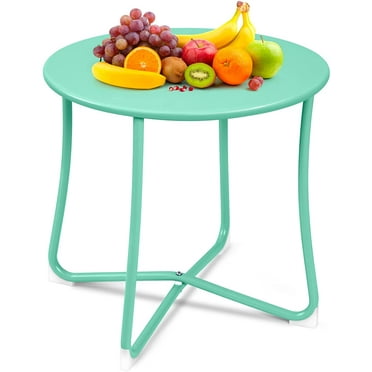 AMAGABELI Metal Patio Side Table 18”x18” Heavy Duty Weather Resistant Anti-Rust Outdoor End Table Small Steel Round Coffee Table Porch Table Snack Table for Balcony Garden Yard Lawn Mint Green ET089