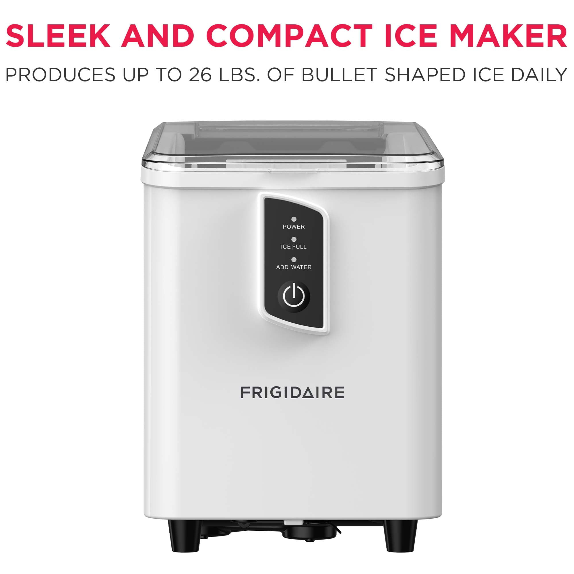 Frigidaire Countertop Ice Maker, 26 lbs Daily, Bullet Shaped Ice, White
