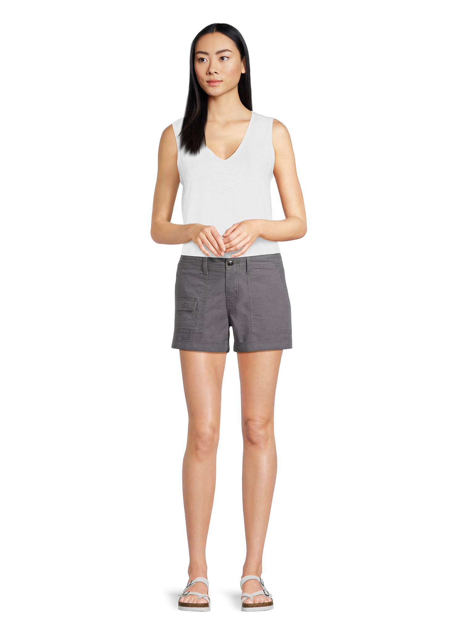 Time and Tru Women's and Women's Plus Utility Cuff Shorts, 4" Inseam, Sizes 2-20 - image 3 of 6
