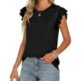 thumbnail image 4 of TSADFHJI T Shirts for Women Graphic Summer New Ruffle Edged Fashion Sweet and Fresh Versatile Top T Shirt M Black, 4 of 8