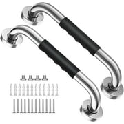 2 Pack 12 Inch Shower Grab Bar w/ Anti Slip Rubber Grip, ZUEXT SUS304 Stainless Steel Bath Grab Bar, Bathroom Balance Bar, Wall Mount Safety Handrail Support, Handicap Injury Elderly Assist Handle