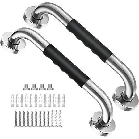 2 Pack 12 Inch Shower Grab Bar w/ Anti Slip Rubber Grip, ZUEXT SUS304 Stainless Steel Bath Grab Bar, Bathroom Balance Bar, Wall Mount Safety Handrail Support, Handicap Injury Elderly Assist Handle