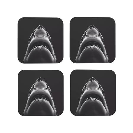 

Coasters Set of 4 - Black and White Shark Drink Coasters for Tabletop Protection Leather Coasters for Living Room Decor and Housewarming Gift Square