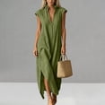 thumbnail image 2 of SAWOBUUN Womens Cotton Maxi Dress Sleeveless Deep V Neck Side Split Casual Summer Long Dress with Pockets, 2 of 8