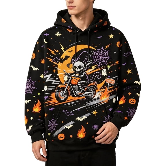 Hoodie Pumpkin Ghost Sweatshirts Halloween Hooded Sweatshirts Mens Novelty Halloween Print Long Sleeve Shirts Black1 XL