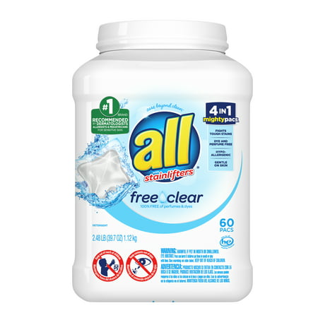 all Mighty Pacs Laundry Detergent, Free Clear for Sensitive Skin, Tub, 60 (The Best Detergent For Sensitive Skin)