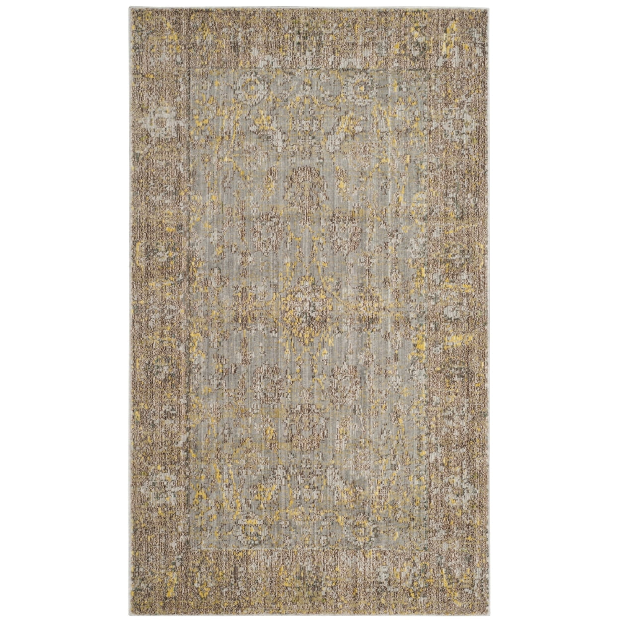 SAFAVIEH Valencia Tristen Floral Bordered Polyester Area Rug, Grey/Multi, 6' x 9'