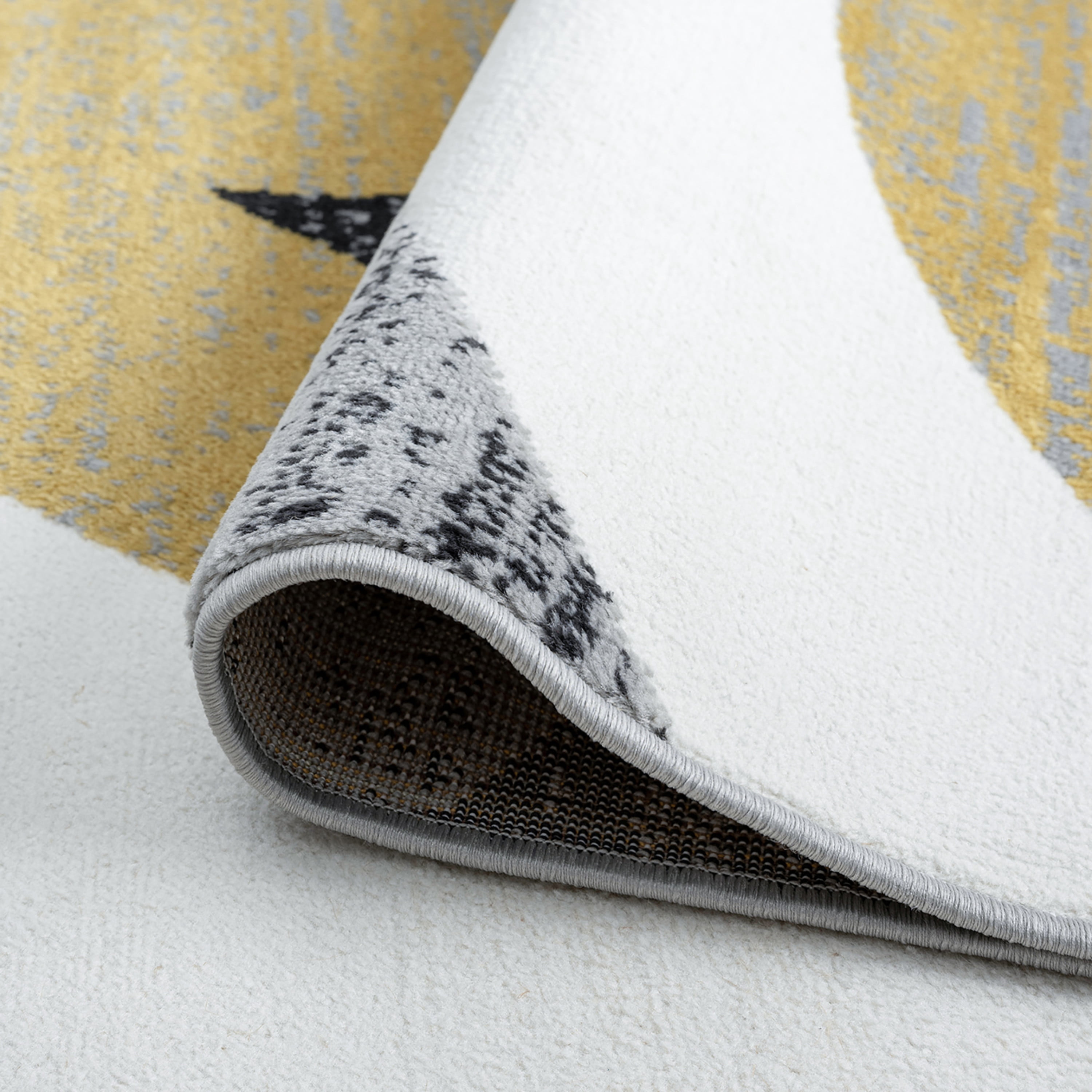 Contemporary 5x8 Area Rug (5'3'' x 7'3'') Abstract Yellow, Charcoal Living Room Easy to Clean