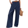 thumbnail image 3 of Women'S Pants Casual Button Up High Waisted Wide Leg Trousers Navy Blue L, 3 of 7